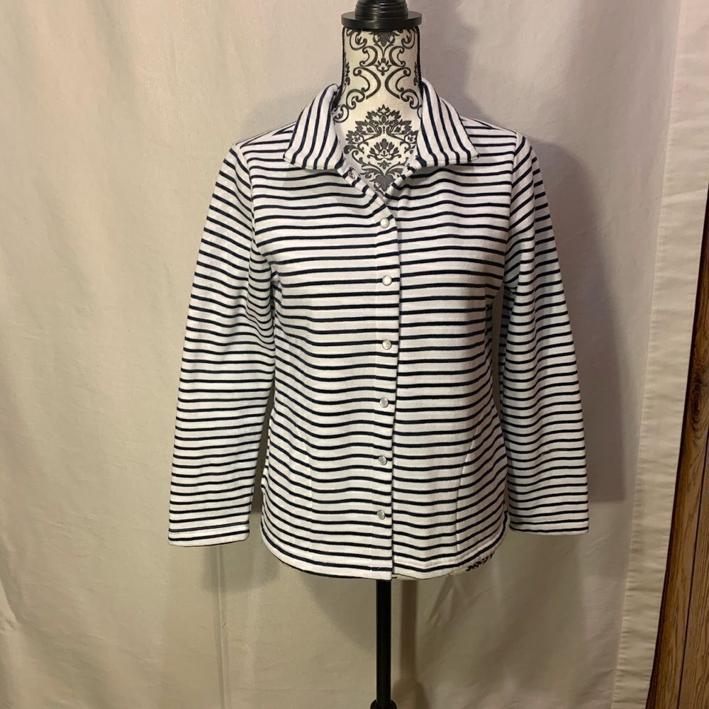 Laura Scott snap button-up striped cardigan sweater size small petite - Picture 7 of 9